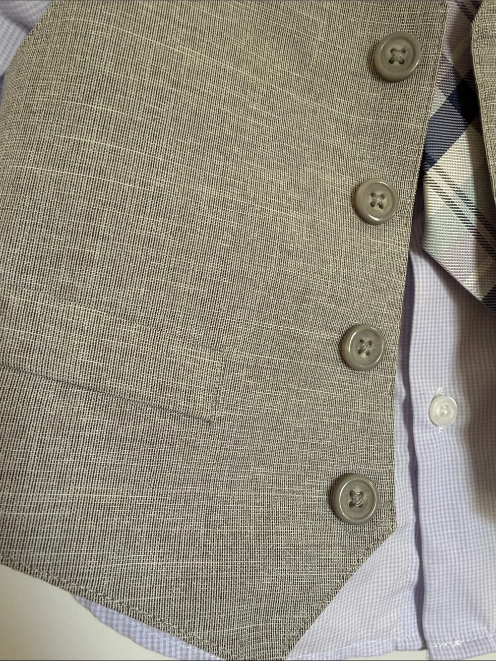 Dockers 24M Boys Gray Suit Vest Set with Plaid Tie and Pocket Square